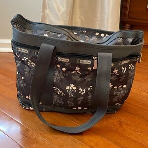LeSportsac tote bag gray green floral